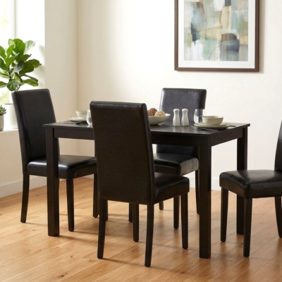 Espresso Dinette & 4 Black Chairs