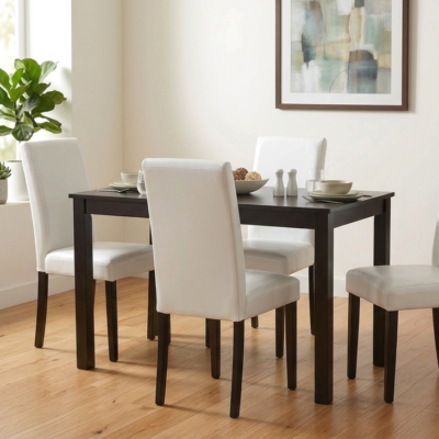 Espresso Dinette & 4 White Chairs